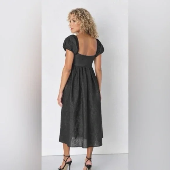 Lulus NWT “Adorable Mood” Black Floral Jacquard Puff Sleeve Babydoll Dress Large - Picture 9 of 16